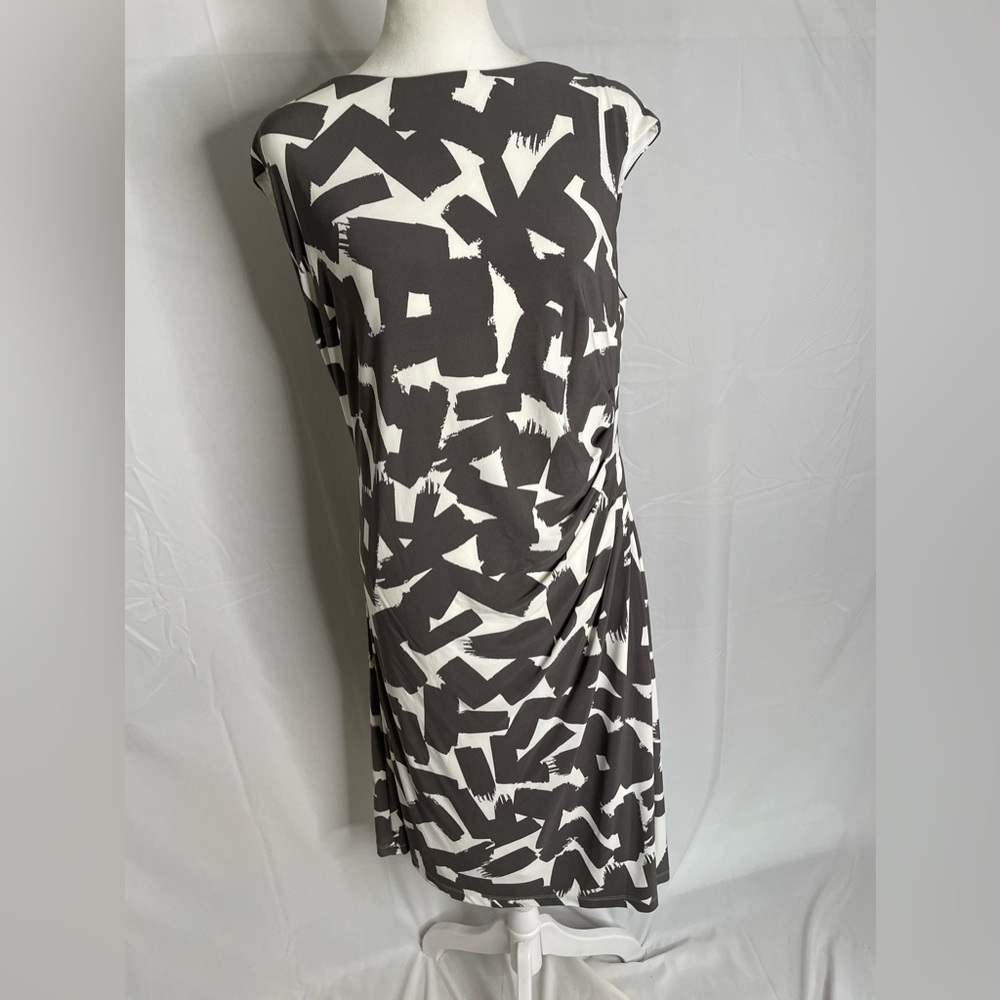 Lauren Ralph Lauren Women’s Size 16 Sleeveless Ruched Dress Gray White New 1329